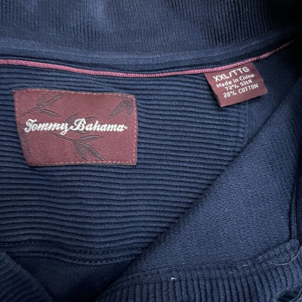 Tommy Bahama Men's XXL Silk Blend‎ Sweater Long Sleeve Pullover 1/4 Button Navy